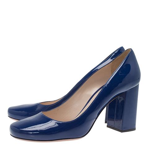 prada blue patent leather pumps|prada block heel pumps.